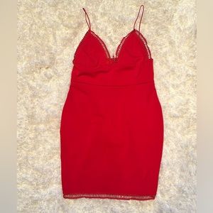 Rare London Ladder Trim Red Bodycon Mini Dress